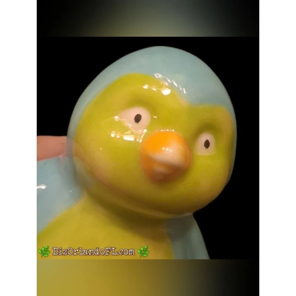 VINTAGE Handpainted Ceramic Pastel Penguin Spring / Summer Home Decor Signed HTF